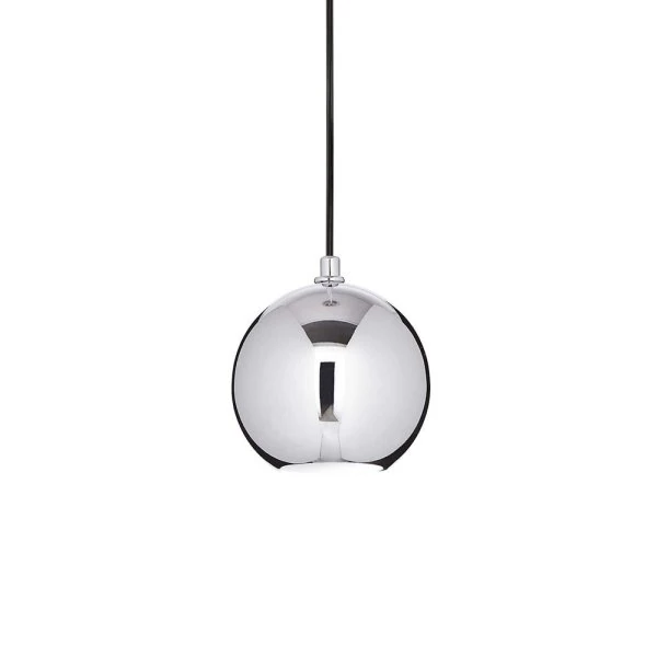 Ball pendant lamp with silver lampshade and black fabric cable